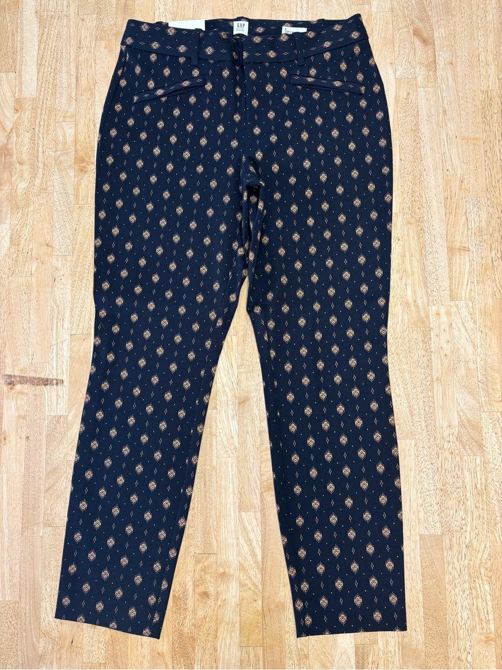 GAP NWT Black Gold Print Curvy Skinny Ankle Pants Contoured Waist Stretch 8